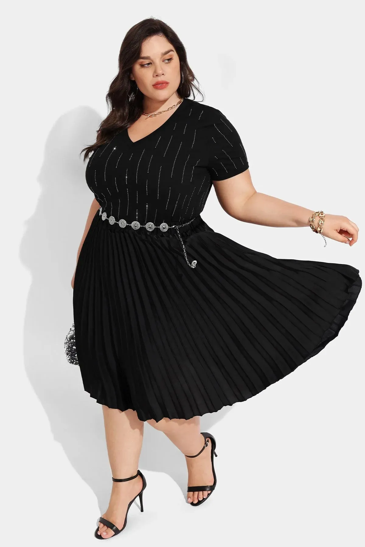 Ritera Elasticated Waist Pleated Flowy Midi Skirt