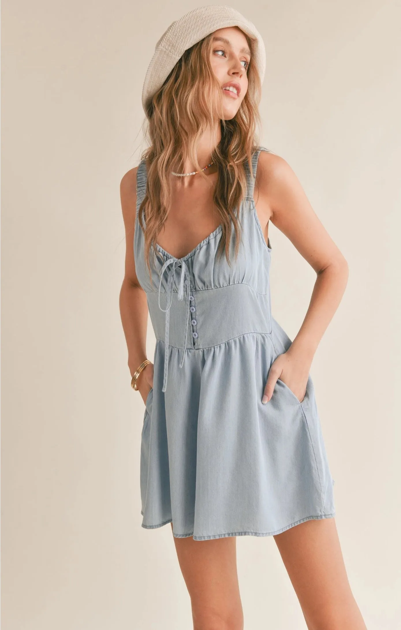 Sadie & Sage Soft Breeze Button Detail Chambray Romper