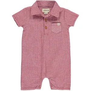 Sandy Red Seersucker Polo Romper