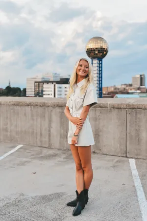 Short Sleeve Leather Romper - Ivory