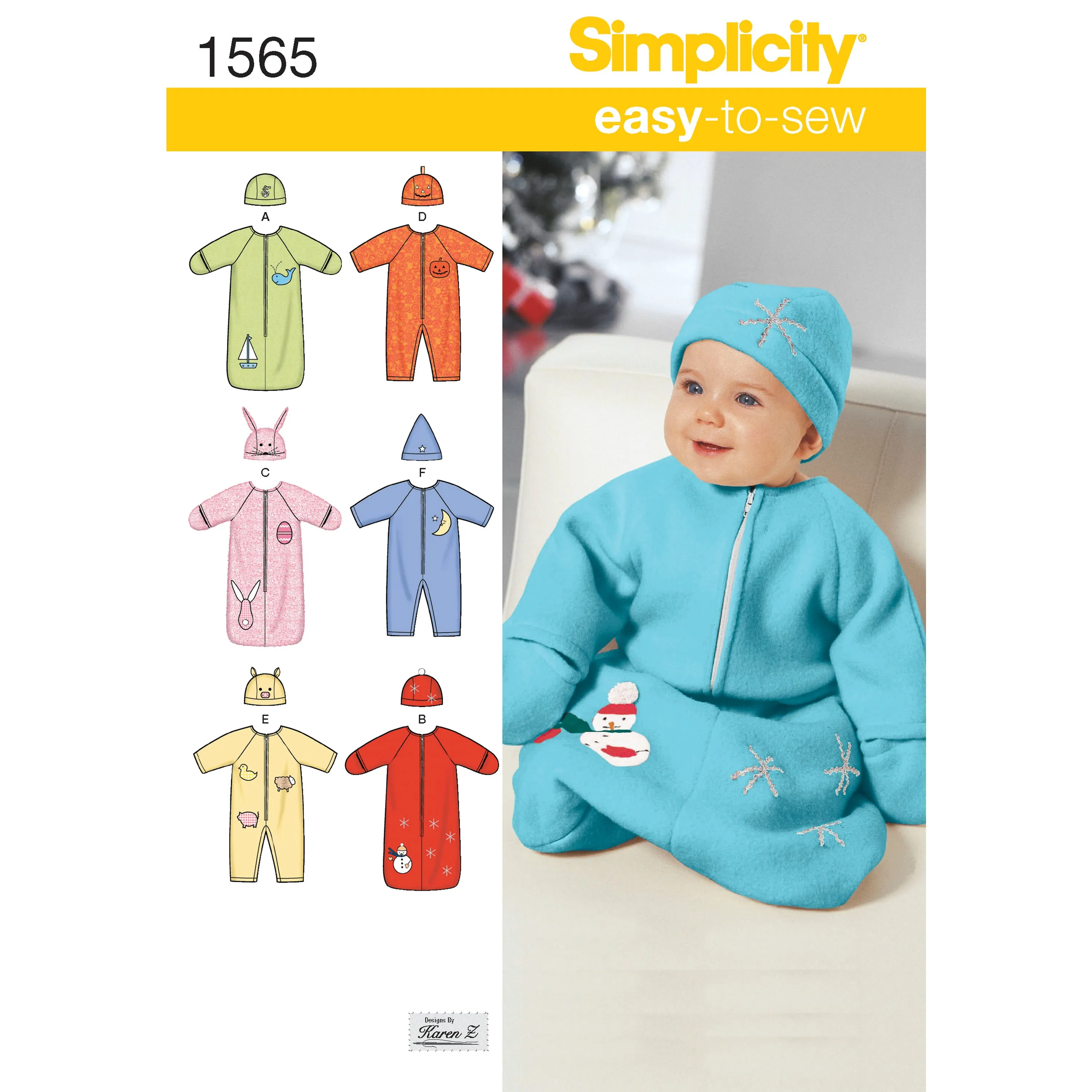 Simplicity Pattern 1565 Babies' Bunting, Romper and Hats