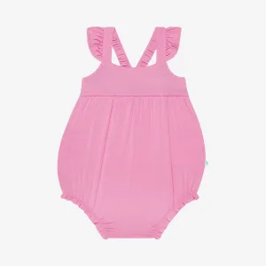 Solid Color - Pink Peony - Basic Ruffled Capsleeve Bubble Romper Posh Peanut