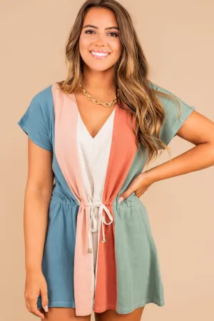 Something To Love Teal Blue Colorblock Romper