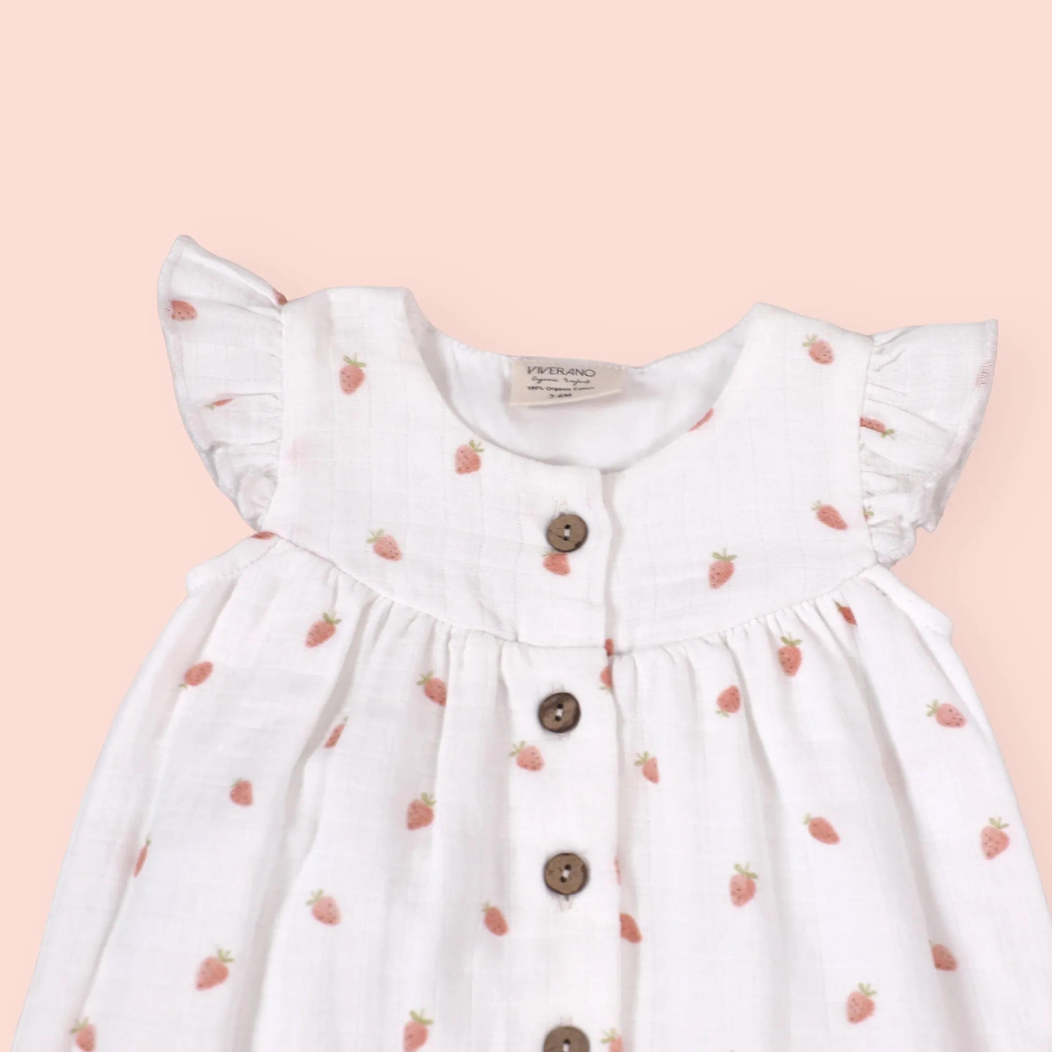 Strawberry Ruffle Button Short Baby Romper (Organic Muslin)