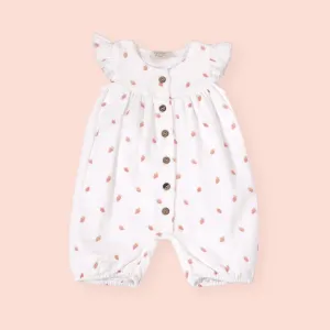 Strawberry Ruffle Button Short Baby Romper (Organic Muslin)