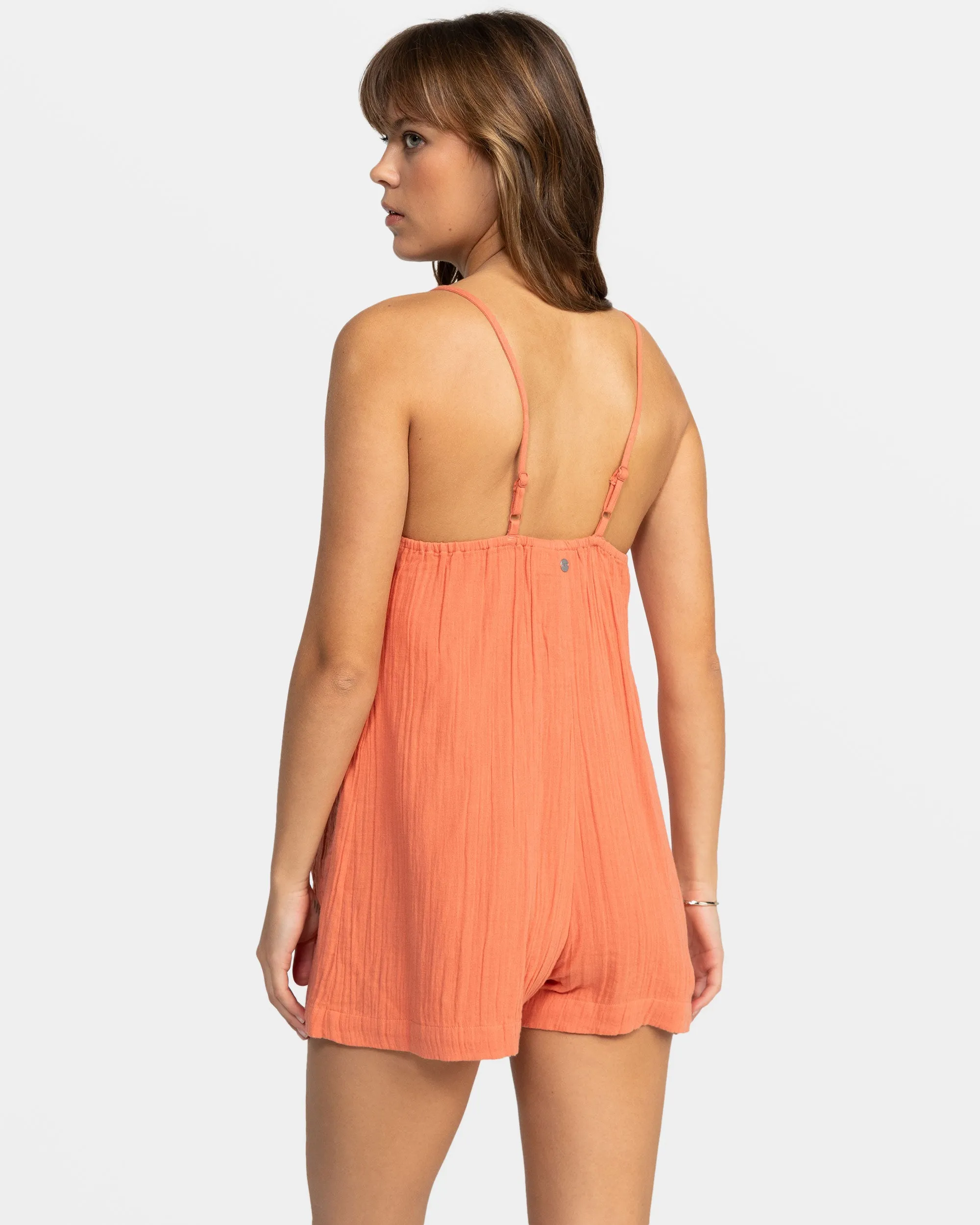 Sunshine Haze V- Neck Romper - Apricot Brandy