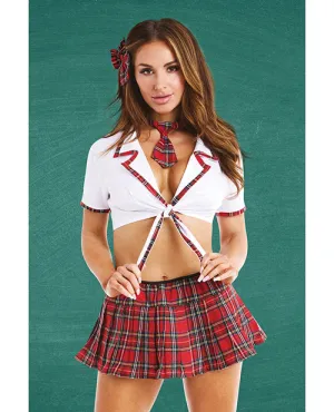 Teacher's Pet Ms Honor Student School Girl Tie Top, Pleated Skirt, Neck Tie & Hair Bow Red