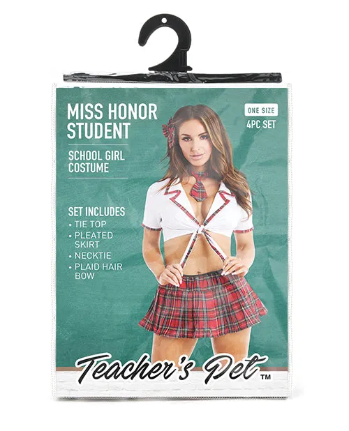 Teacher's Pet Ms Honor Student School Girl Tie Top, Pleated Skirt, Neck Tie & Hair Bow Red