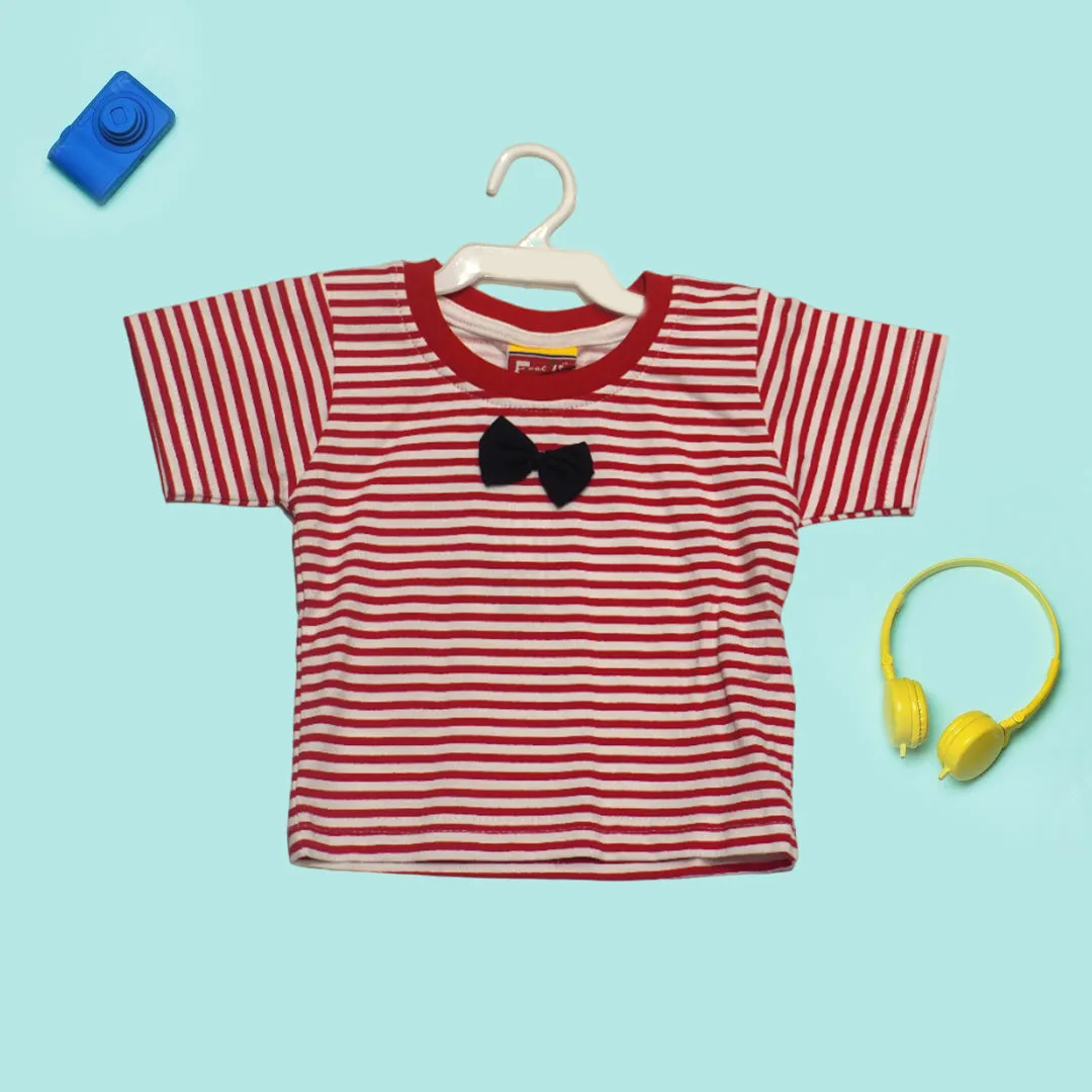 Teddy Bear Dungaree & Stripe T-Shirt (Red)