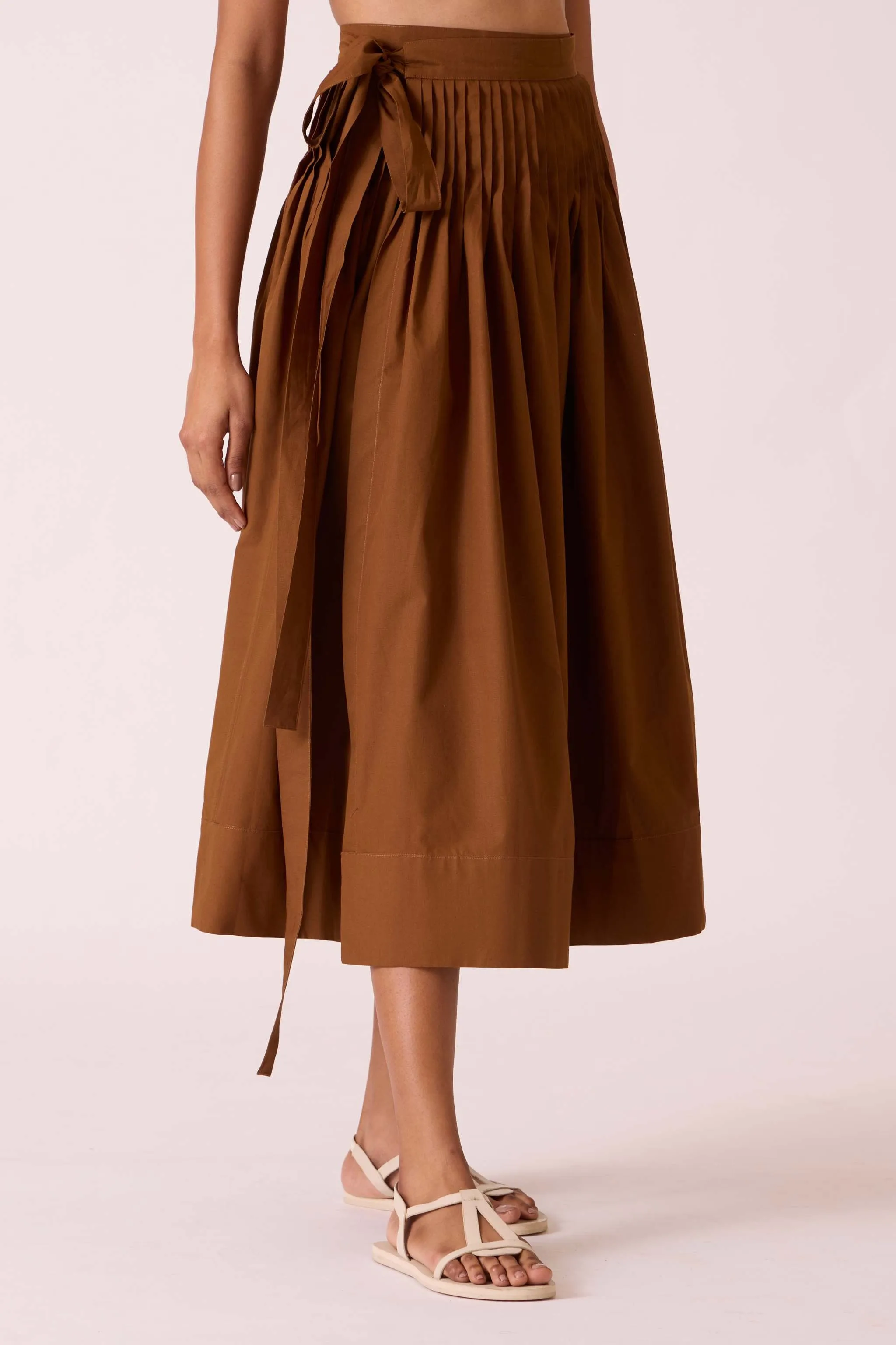 Tereza Brown Pleated Wrap Skirt