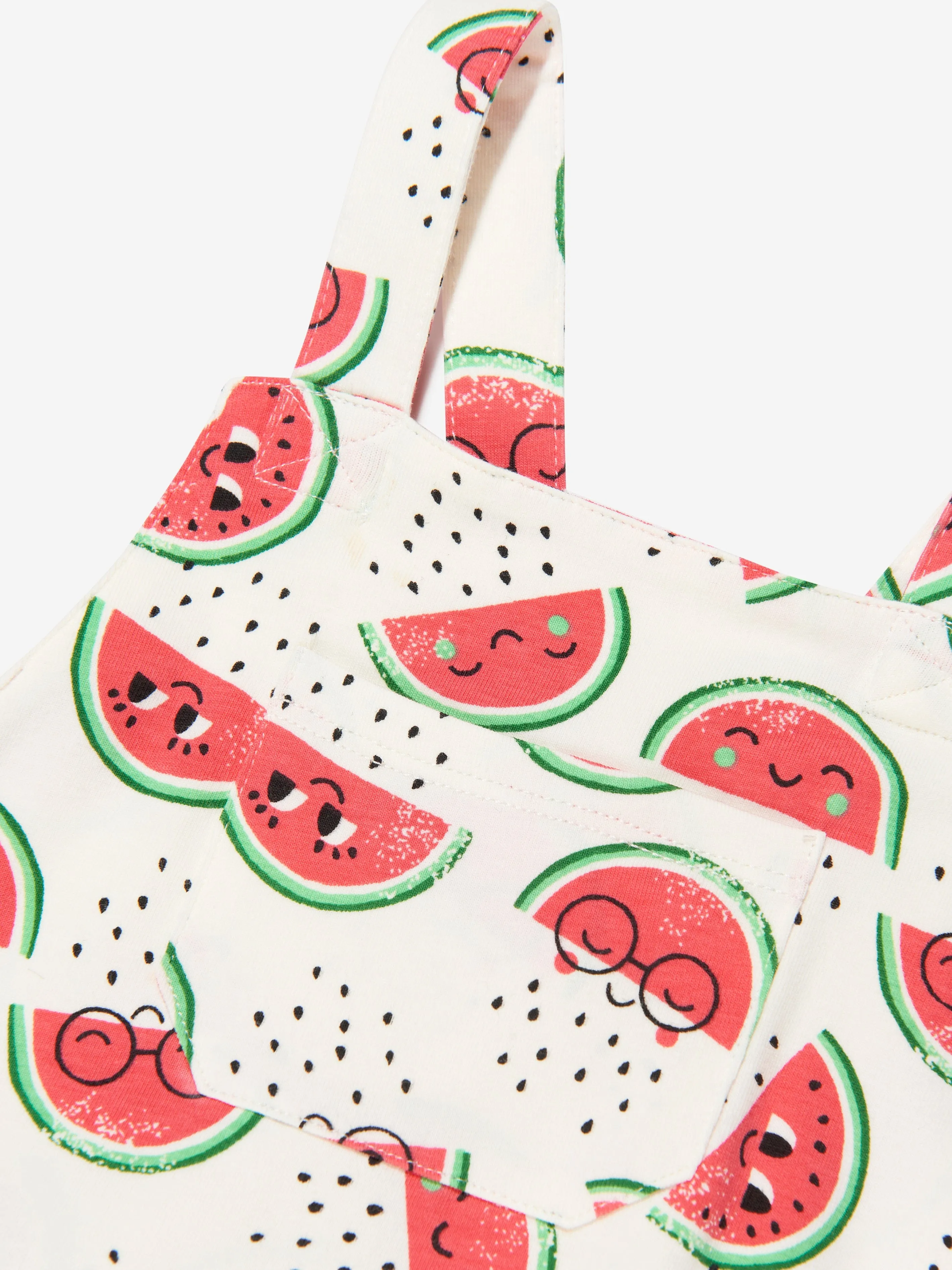 The Bonnie Mob Baby Girls Organic Cotton Watermelon Bubble Romper in Ivory