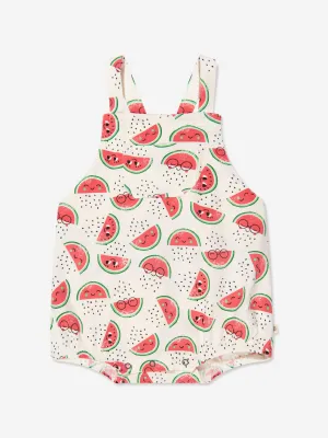 The Bonnie Mob Baby Girls Organic Cotton Watermelon Bubble Romper in Ivory