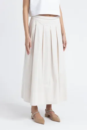 Twisted cotton long pleated skirt