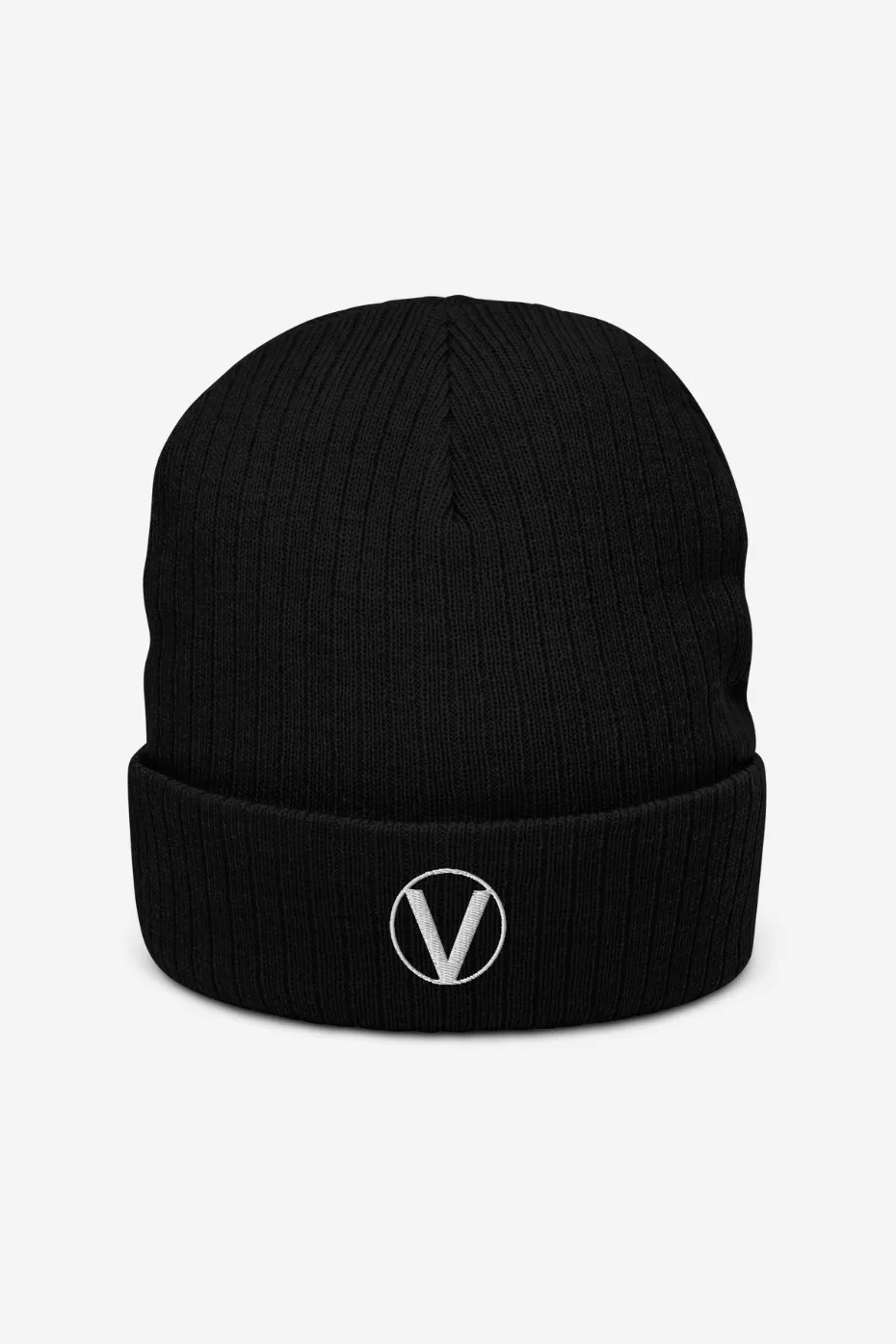 V Symbol Recycled Ribbed Knit Beanie