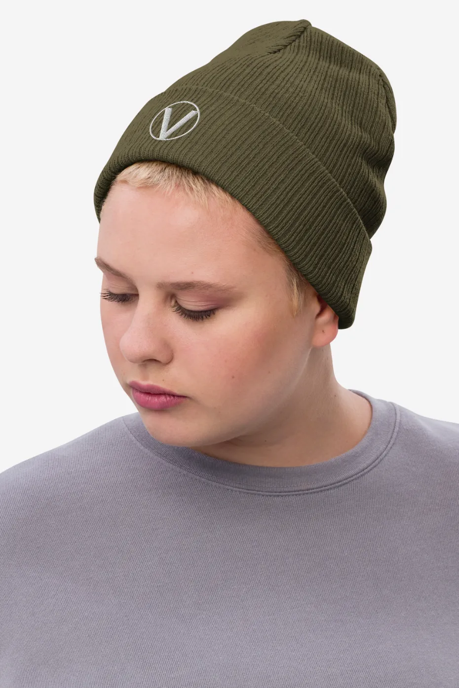 V Symbol Recycled Ribbed Knit Beanie