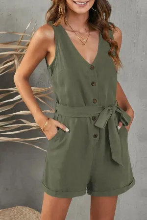 Vibrant Green V Neck Romper with Belt