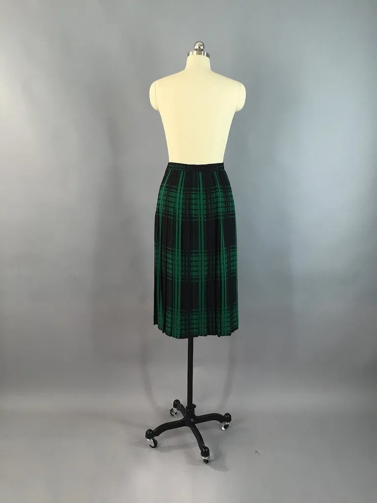 Vintage Black and Green Wool Plaid Skirt