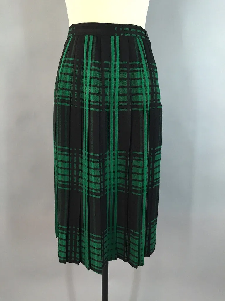 Vintage Black and Green Wool Plaid Skirt