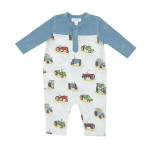 Vintage Tractors Romper with Contrast Sleeves