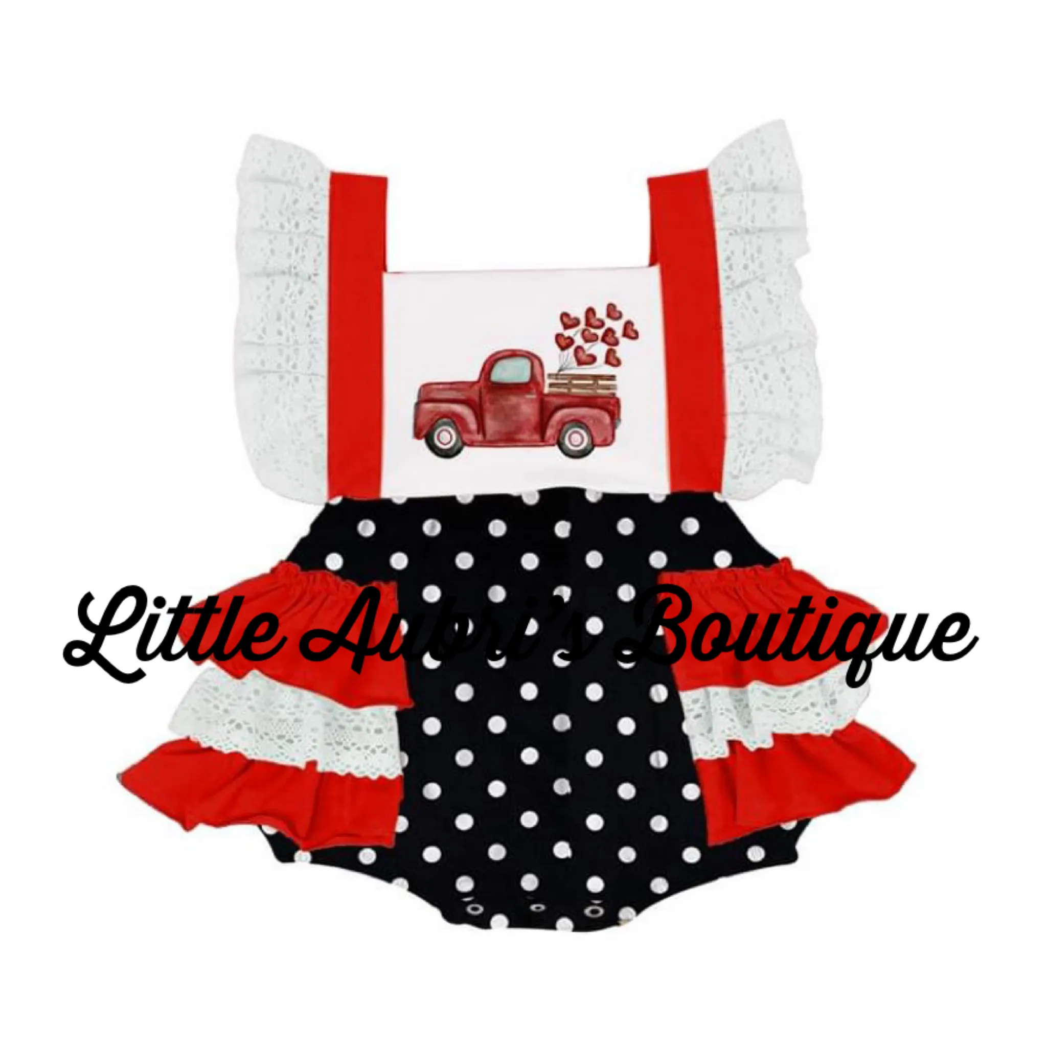 Vintage Truck of Love Lace Ruffle Bum Romper