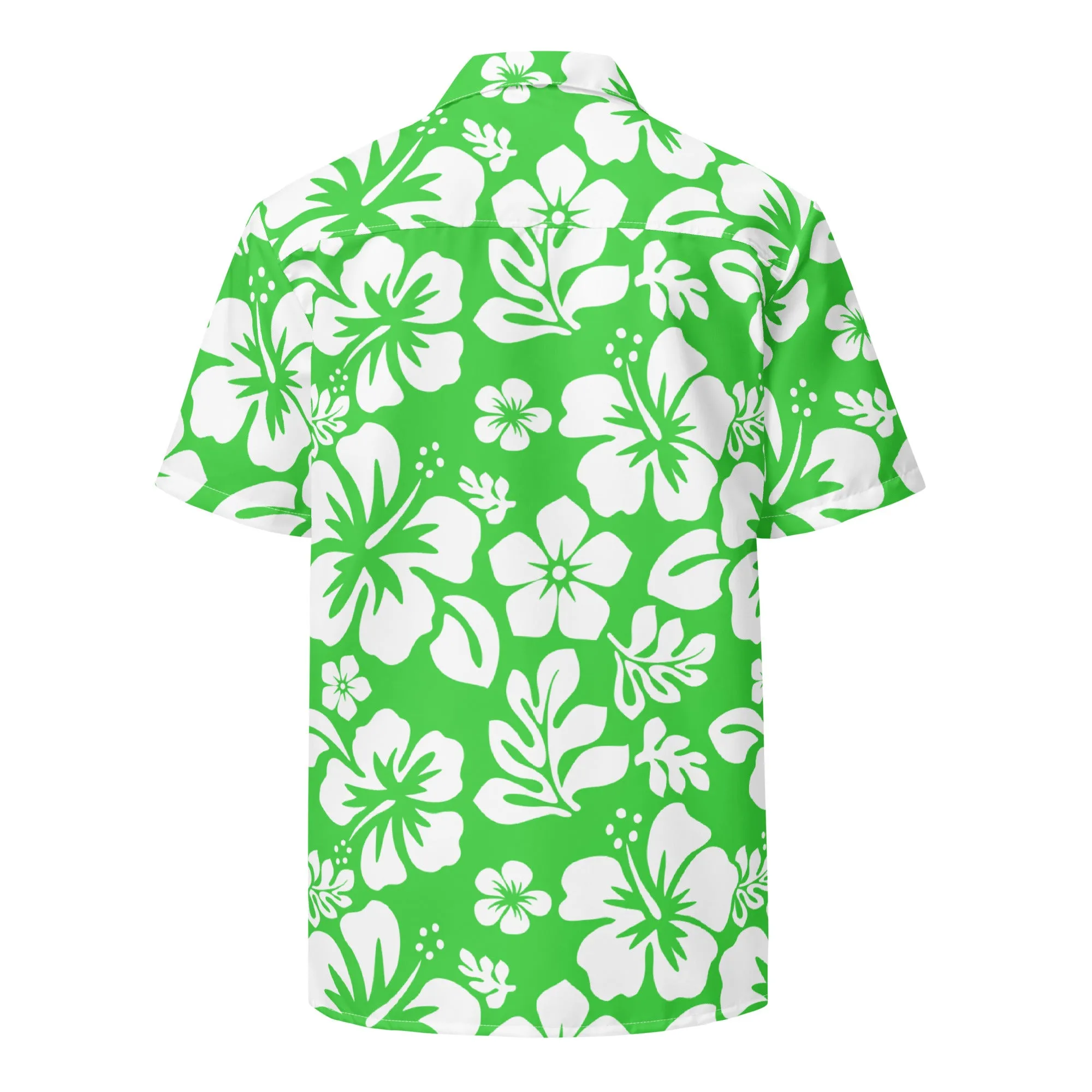 White and Lime Green Hawaiian Print Aloha Shirt