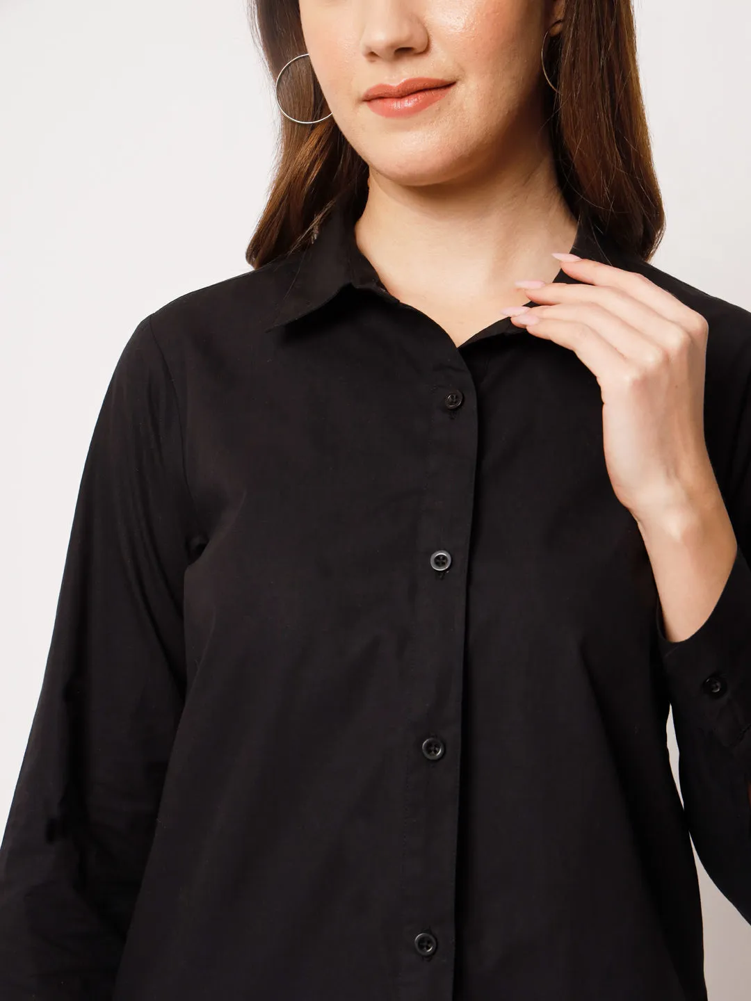 Women Classic Pure Cotton Gapless Technology Black Shirt