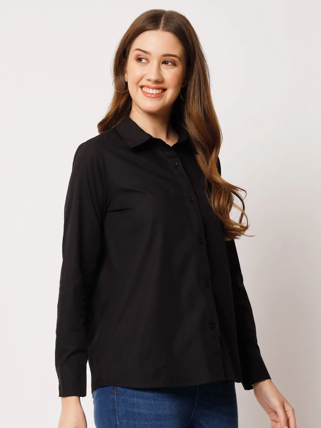 Women Classic Pure Cotton Gapless Technology Black Shirt