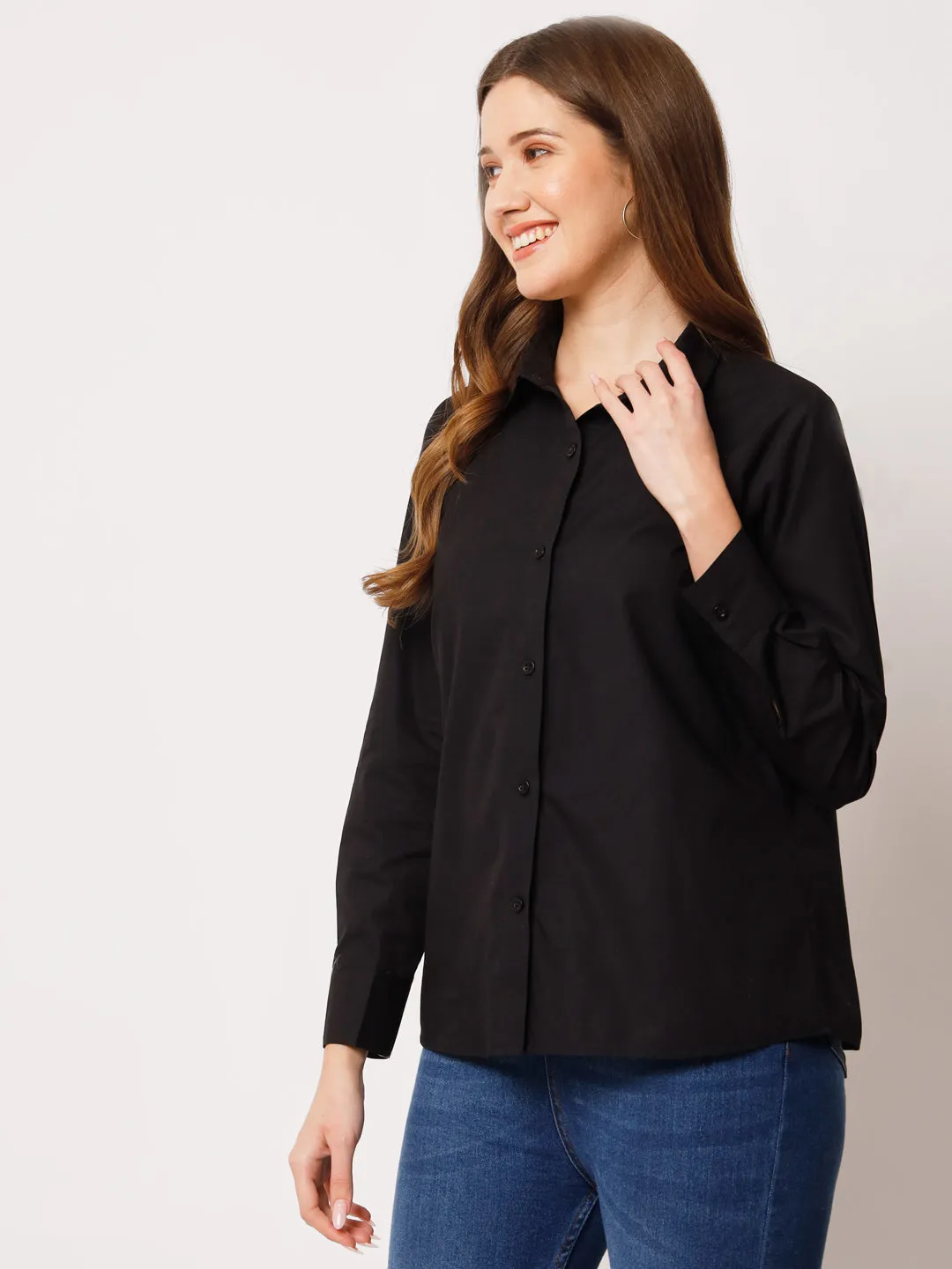 Women Classic Pure Cotton Gapless Technology Black Shirt