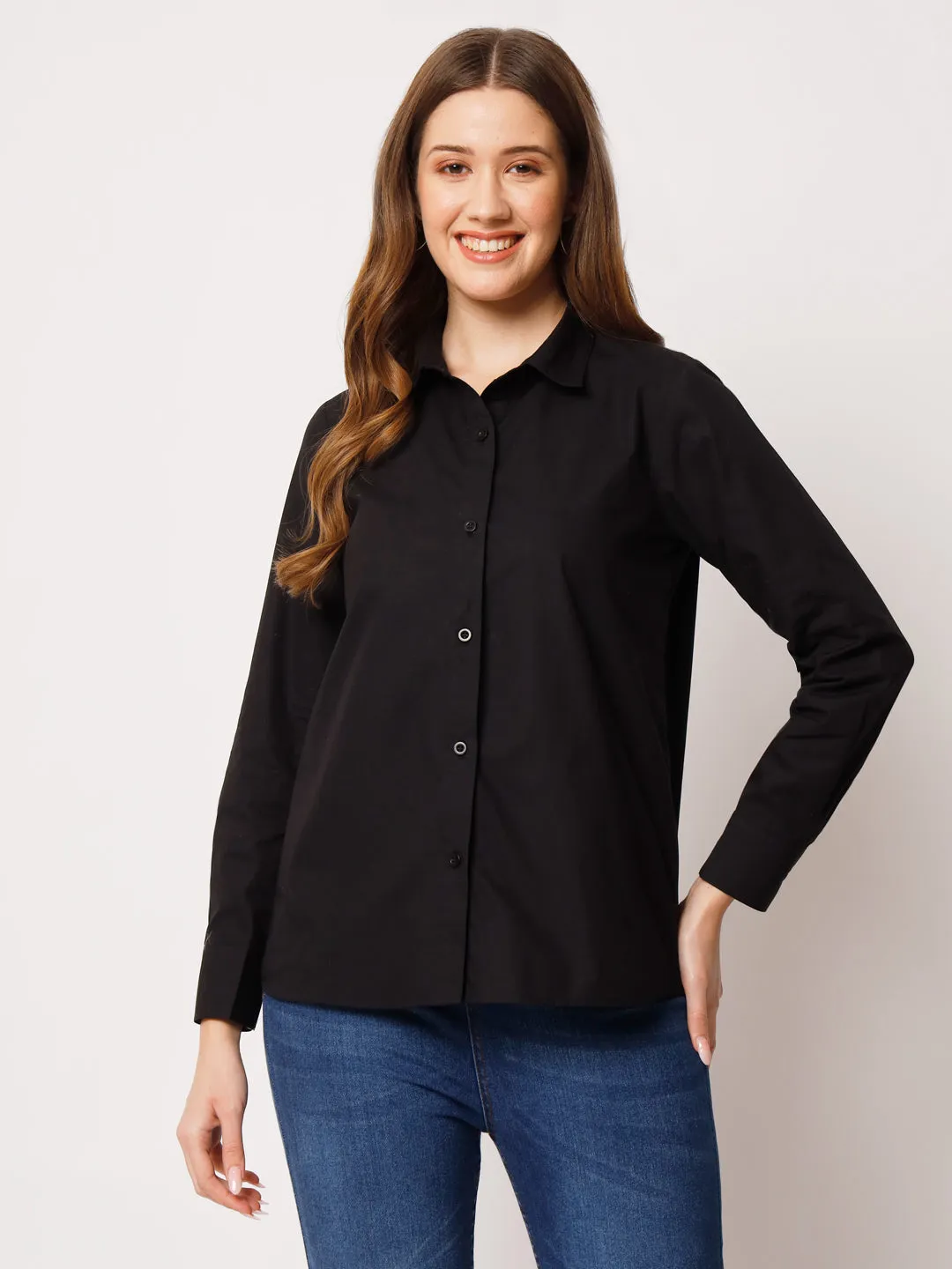 Women Classic Pure Cotton Gapless Technology Black Shirt