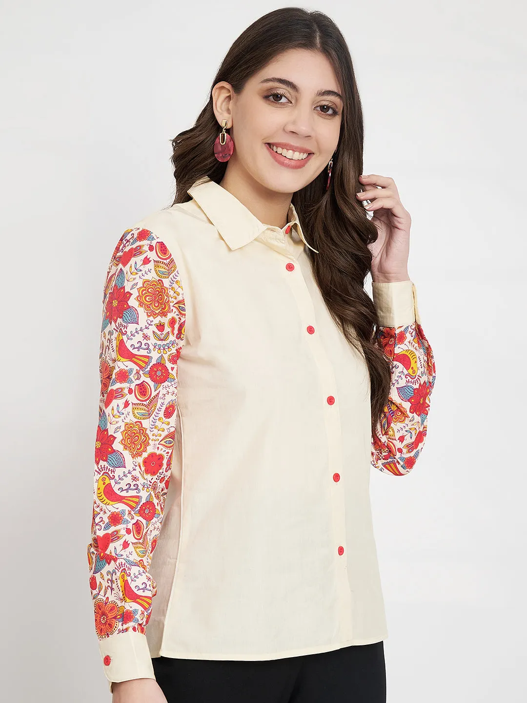 Women Floral Printed Sleeves Casual Shirt