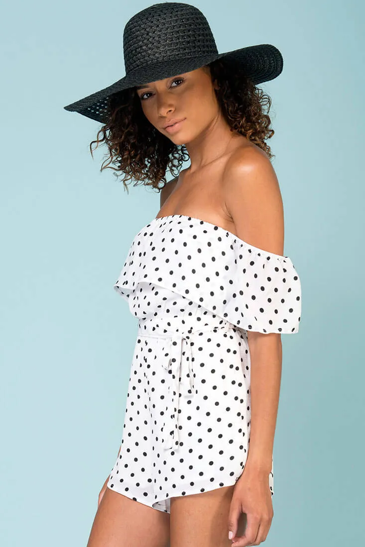 Wynter Casual Romper White With Black Polka Dots