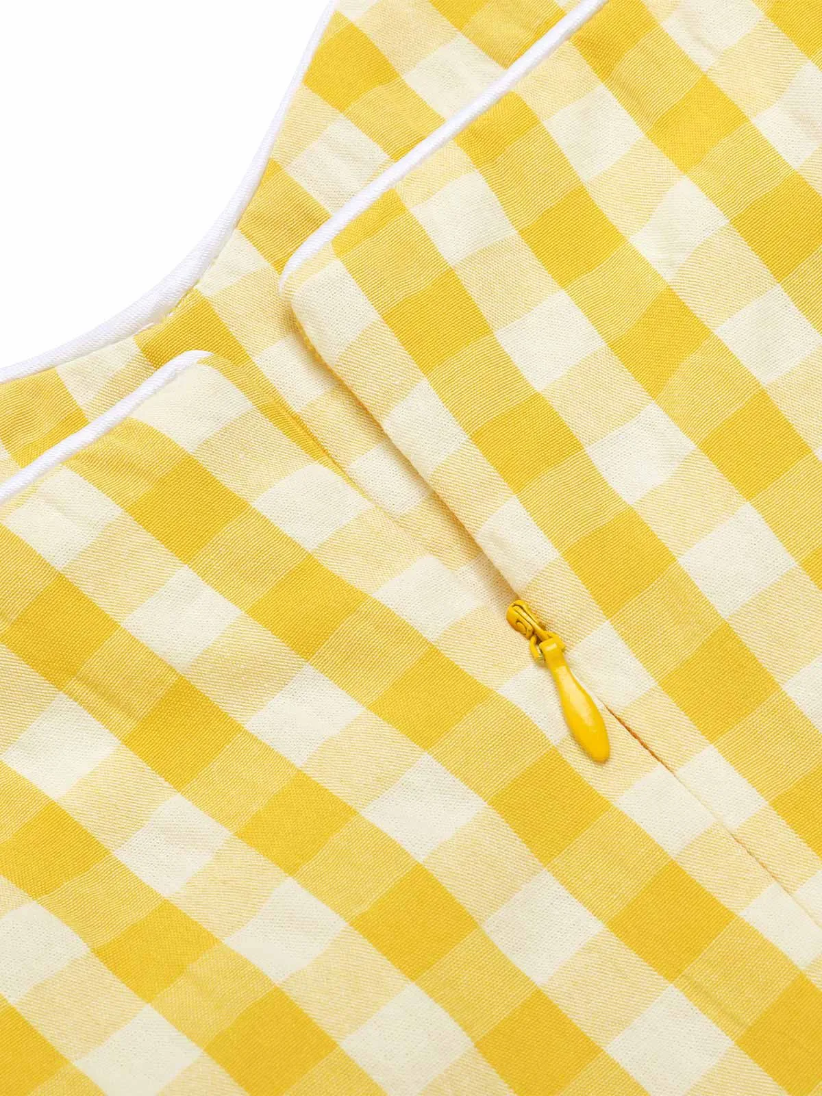 Yellow 1950s Spaghetti Strap Plaids Romper