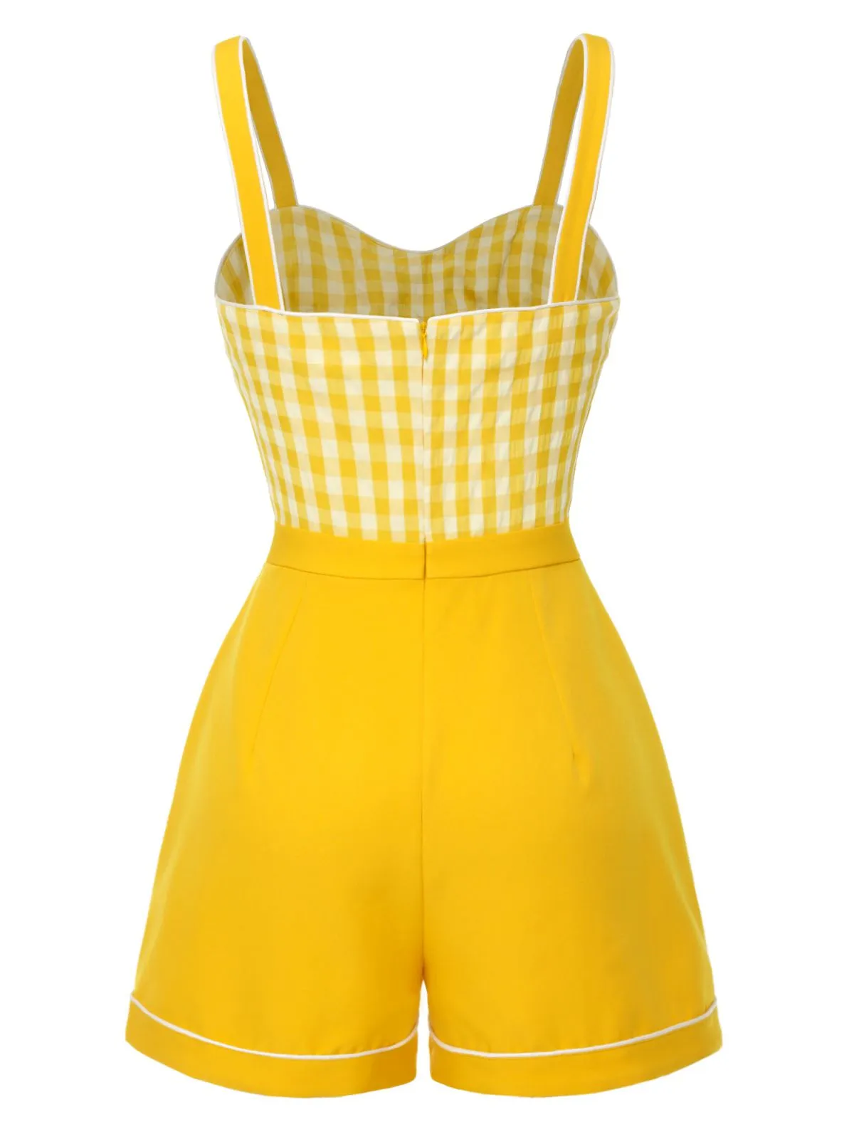 Yellow 1950s Spaghetti Strap Plaids Romper