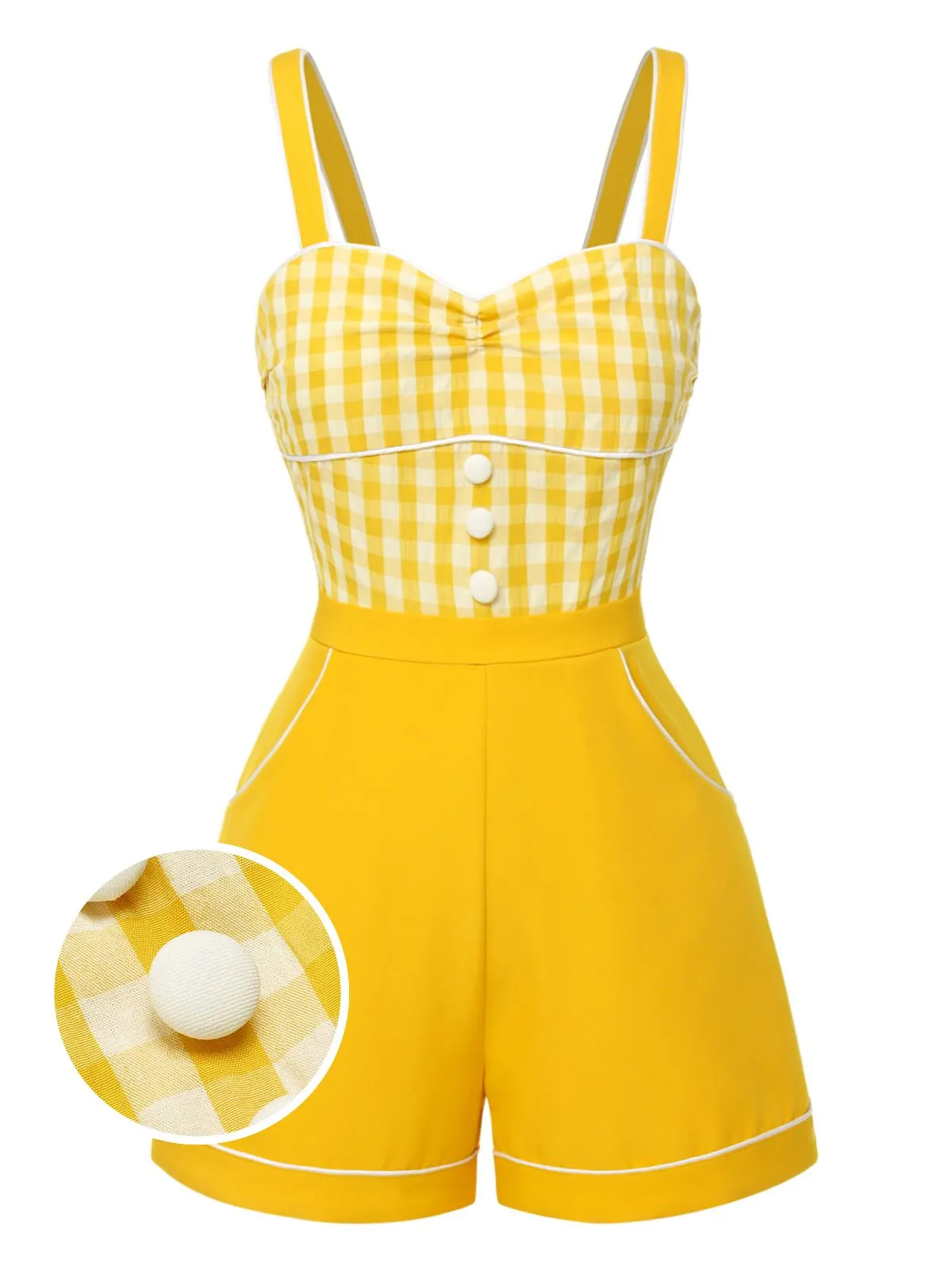 Yellow 1950s Spaghetti Strap Plaids Romper